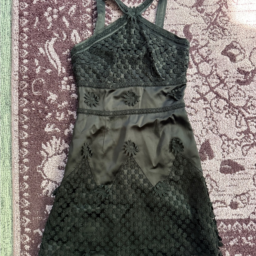 Moschino Black Floral Embroidery Detail Halter Mini Dress
